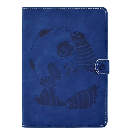 For iPad 10.2 Embossing Sewing Thread Horizontal Painted Flat Leather Case with Sleep Function & Pen Cover & Anti Skid Strip & Card Slot & Holder(Blue)-garmade.com