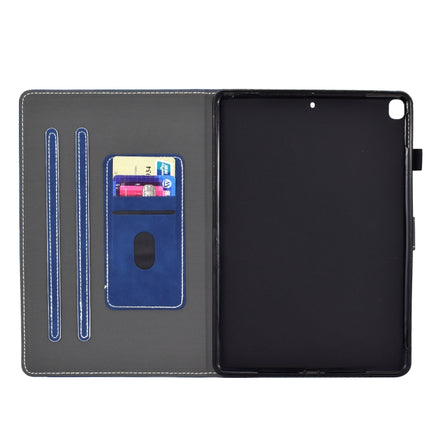 For iPad 10.2 Embossing Sewing Thread Horizontal Painted Flat Leather Case with Sleep Function & Pen Cover & Anti Skid Strip & Card Slot & Holder(Blue)-garmade.com
