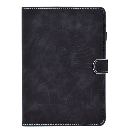 For iPad 10.2 Embossing Sewing Thread Horizontal Painted Flat Leather Case with Sleep Function & Pen Cover & Anti Skid Strip & Card Slot & Holder(Black)-garmade.com