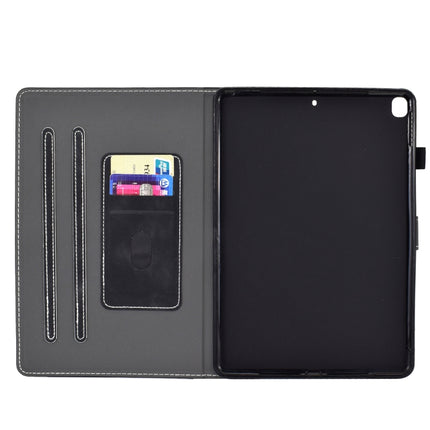 For iPad 10.2 Embossing Sewing Thread Horizontal Painted Flat Leather Case with Sleep Function & Pen Cover & Anti Skid Strip & Card Slot & Holder(Black)-garmade.com