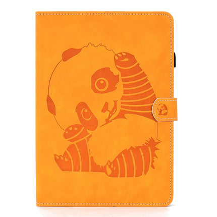 For iPad Pro 10.5 inch Embossing Panda Sewing Thread Horizontal Painted Flat Leather Case with Sleep Function & Pen Cover & Anti Skid Strip & Card Slot & Holder(Khaki)-garmade.com
