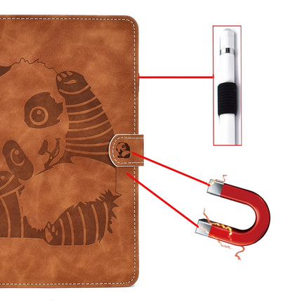 For iPad Pro 10.5 inch Embossing Panda Sewing Thread Horizontal Painted Flat Leather Case with Sleep Function & Pen Cover & Anti Skid Strip & Card Slot & Holder(Brown)-garmade.com