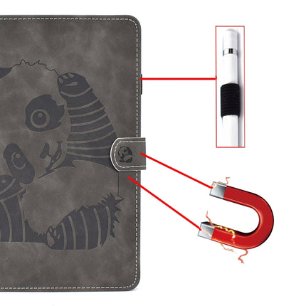 For iPad Pro 10.5 inch Embossing Panda Sewing Thread Horizontal Painted Flat Leather Case with Sleep Function & Pen Cover & Anti Skid Strip & Card Slot & Holder(Gray)-garmade.com