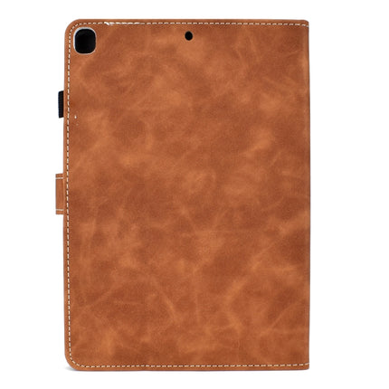 For iPad Air (2019) Embossing Panda Sewing Thread Horizontal Painted Flat Leather Case with Sleep Function & Pen Cover & Anti Skid Strip & Card Slot & Holder(Brown)-garmade.com