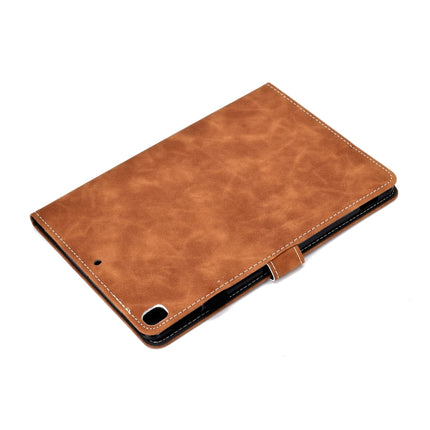 For iPad Air (2019) Embossing Panda Sewing Thread Horizontal Painted Flat Leather Case with Sleep Function & Pen Cover & Anti Skid Strip & Card Slot & Holder(Brown)-garmade.com
