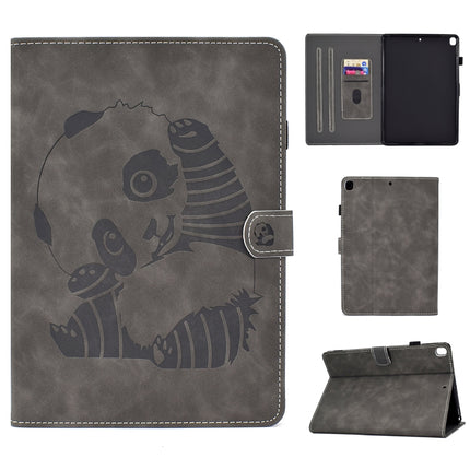For iPad Air (2019) Embossing Panda Sewing Thread Horizontal Painted Flat Leather Case with Sleep Function & Pen Cover & Anti Skid Strip & Card Slot & Holder(Gray)-garmade.com