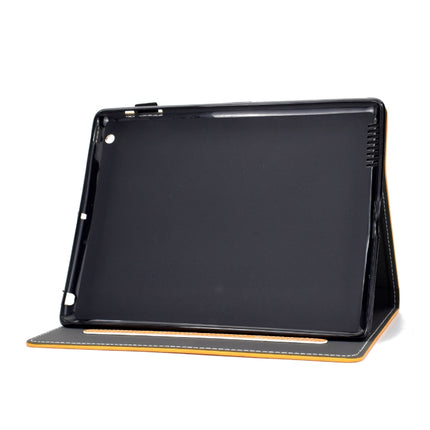 For iPad 2 / 3 / 4 Embossing Sewing Thread Horizontal Painted Flat Leather Case with Sleep Function & Pen Cover & Anti Skid Strip & Card Slot & Holder(Khaki)-garmade.com