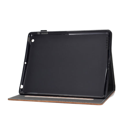 For iPad 2 / 3 / 4 Embossing Sewing Thread Horizontal Painted Flat Leather Case with Sleep Function & Pen Cover & Anti Skid Strip & Card Slot & Holder(Brown)-garmade.com