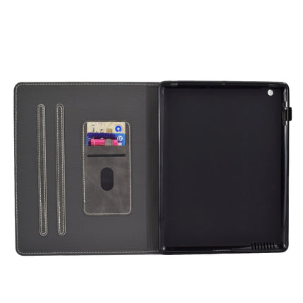 For iPad 2 / 3 / 4 Embossing Sewing Thread Horizontal Painted Flat Leather Case with Sleep Function & Pen Cover & Anti Skid Strip & Card Slot & Holder(Gray)-garmade.com
