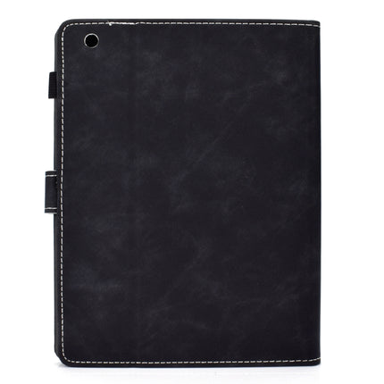 For iPad 2 / 3 / 4 Embossing Sewing Thread Horizontal Painted Flat Leather Case with Sleep Function & Pen Cover & Anti Skid Strip & Card Slot & Holder(Black)-garmade.com