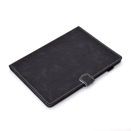 For iPad 2 / 3 / 4 Embossing Sewing Thread Horizontal Painted Flat Leather Case with Sleep Function & Pen Cover & Anti Skid Strip & Card Slot & Holder(Black)-garmade.com