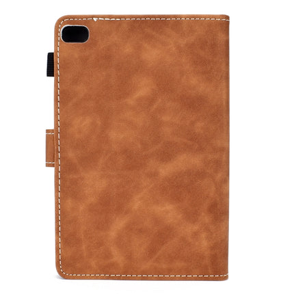 For iPad mini 2 / 3 / 4 / 5 Embossing Sewing Thread Horizontal Painted Flat Leather Case with Sleep Function & Pen Cover & Anti Skid Strip & Card Slot & Holder(Brown)-garmade.com