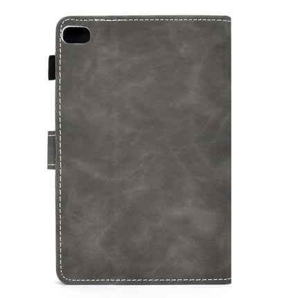 For iPad mini 2 / 3 / 4 / 5 Embossing Sewing Thread Horizontal Painted Flat Leather Case with Sleep Function & Pen Cover & Anti Skid Strip & Card Slot & Holder(Gray)-garmade.com