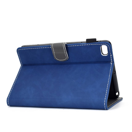 For iPad mini 2 / 3 / 4 / 5 Embossing Sewing Thread Horizontal Painted Flat Leather Case with Sleep Function & Pen Cover & Anti Skid Strip & Card Slot & Holder(Blue)-garmade.com