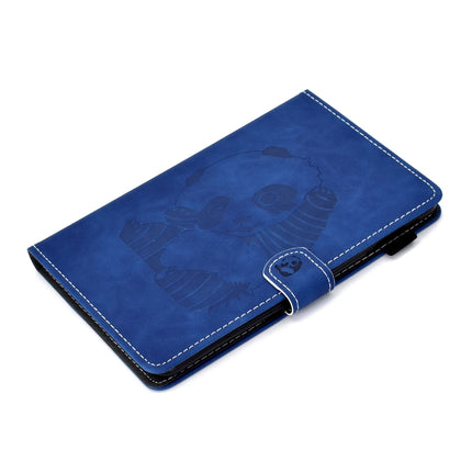 For iPad mini 2 / 3 / 4 / 5 Embossing Sewing Thread Horizontal Painted Flat Leather Case with Sleep Function & Pen Cover & Anti Skid Strip & Card Slot & Holder(Blue)-garmade.com