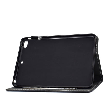 For iPad mini 2 / 3 / 4 / 5 Embossing Sewing Thread Horizontal Painted Flat Leather Case with Sleep Function & Pen Cover & Anti Skid Strip & Card Slot & Holder(Black)-garmade.com