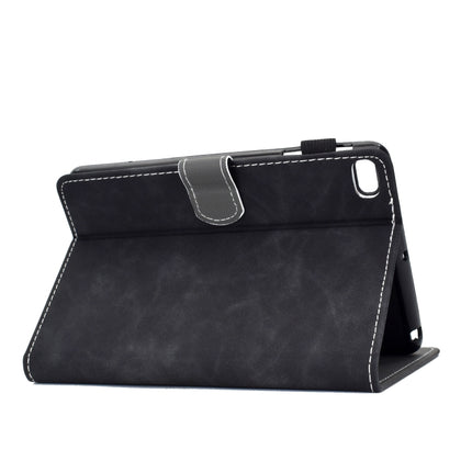 For iPad mini 2 / 3 / 4 / 5 Embossing Sewing Thread Horizontal Painted Flat Leather Case with Sleep Function & Pen Cover & Anti Skid Strip & Card Slot & Holder(Black)-garmade.com