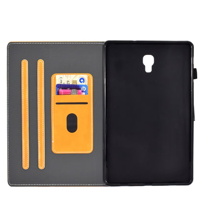 For Galaxy Tab A 10.5 T590 Embossing Sewing Thread Horizontal Painted Flat Leather Case with Sleep Function & Pen Cover & Anti Skid Strip & Card Slot & Holder(Khaki)-garmade.com