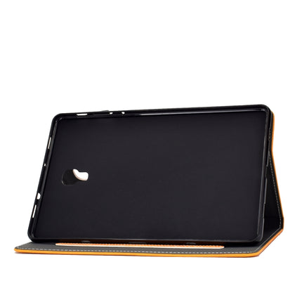 For Galaxy Tab A 10.5 T590 Embossing Sewing Thread Horizontal Painted Flat Leather Case with Sleep Function & Pen Cover & Anti Skid Strip & Card Slot & Holder(Khaki)-garmade.com