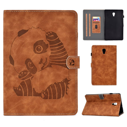 For Galaxy Tab A 10.5 T590 Embossing Sewing Thread Horizontal Painted Flat Leather Case with Sleep Function & Pen Cover & Anti Skid Strip & Card Slot & Holder(Brown)-garmade.com