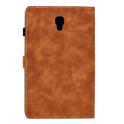 For Galaxy Tab A 10.5 T590 Embossing Sewing Thread Horizontal Painted Flat Leather Case with Sleep Function & Pen Cover & Anti Skid Strip & Card Slot & Holder(Brown)-garmade.com