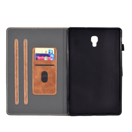 For Galaxy Tab A 10.5 T590 Embossing Sewing Thread Horizontal Painted Flat Leather Case with Sleep Function & Pen Cover & Anti Skid Strip & Card Slot & Holder(Brown)-garmade.com