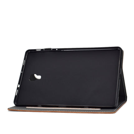 For Galaxy Tab A 10.5 T590 Embossing Sewing Thread Horizontal Painted Flat Leather Case with Sleep Function & Pen Cover & Anti Skid Strip & Card Slot & Holder(Brown)-garmade.com