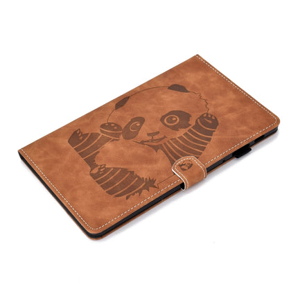 For Galaxy Tab A 10.5 T590 Embossing Sewing Thread Horizontal Painted Flat Leather Case with Sleep Function & Pen Cover & Anti Skid Strip & Card Slot & Holder(Brown)-garmade.com