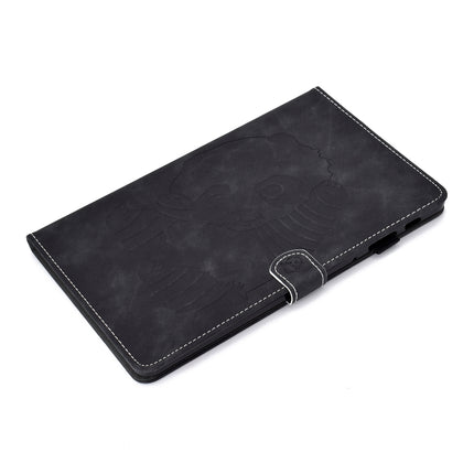 For Galaxy Tab A 10.5 T590 Embossing Sewing Thread Horizontal Painted Flat Leather Case with Sleep Function & Pen Cover & Anti Skid Strip & Card Slot & Holder(Black)-garmade.com