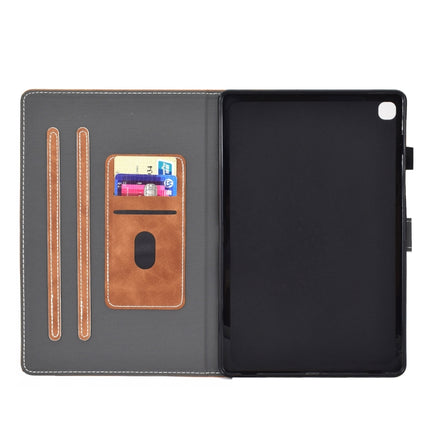 For Galaxy Tab S5e T720 Embossing Sewing Thread Horizontal Painted Flat Leather Case with Sleep Function & Pen Cover & Anti Skid Strip & Card Slot & Holder(Brown)-garmade.com