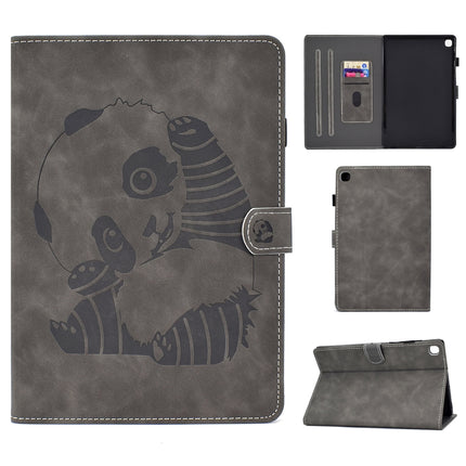 For Galaxy Tab S5e T720 Embossing Sewing Thread Horizontal Painted Flat Leather Case with Sleep Function & Pen Cover & Anti Skid Strip & Card Slot & Holder(Gray)-garmade.com