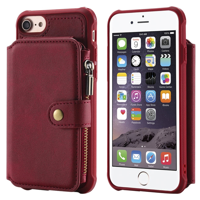 For iPhone 6 Zipper Shockproof Protective Case with Card Slots & Bracket & Photo Holder & Wallet Function(Red)-garmade.com