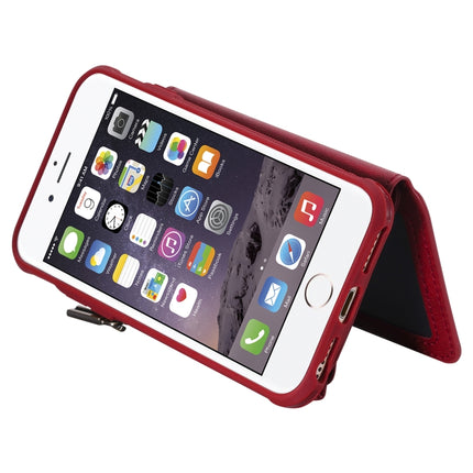 For iPhone 6 Zipper Shockproof Protective Case with Card Slots & Bracket & Photo Holder & Wallet Function(Red)-garmade.com