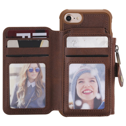 For iPhone 6 Zipper Shockproof Protective Case with Card Slots & Bracket & Photo Holder & Wallet Function(Coffee)-garmade.com