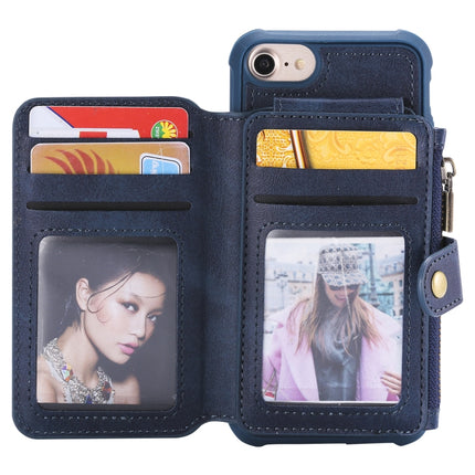 For iPhone 6 Zipper Shockproof Protective Case with Card Slots & Bracket & Photo Holder & Wallet Function(Blue)-garmade.com