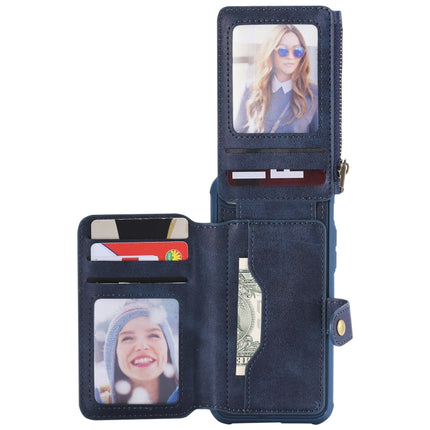 For iPhone 6 Zipper Shockproof Protective Case with Card Slots & Bracket & Photo Holder & Wallet Function(Blue)-garmade.com