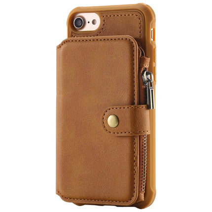 For iPhone 6 Zipper Shockproof Protective Case with Card Slots & Bracket & Photo Holder & Wallet Function(Brown)-garmade.com