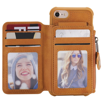 For iPhone 6 Zipper Shockproof Protective Case with Card Slots & Bracket & Photo Holder & Wallet Function(Brown)-garmade.com