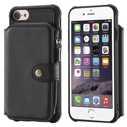 For iPhone SE 2020 / 8 / 7 Zipper Shockproof Protective Case with Card Slots & Bracket & Photo Holder & Wallet Function(Black)-garmade.com