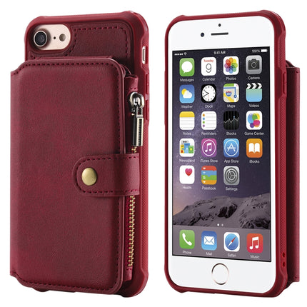 For iPhone SE 2020 / 8 / 7 Zipper Shockproof Protective Case with Card Slots & Bracket & Photo Holder & Wallet Function(Red)-garmade.com