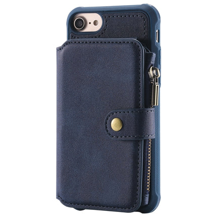 For iPhone SE 2020 / 8 / 7 Zipper Shockproof Protective Case with Card Slots & Bracket & Photo Holder & Wallet Function(Blue)-garmade.com