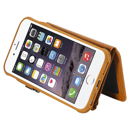 For iPhone SE 2020 / 8 / 7 Zipper Shockproof Protective Case with Card Slots & Bracket & Photo Holder & Wallet Function(Brown)-garmade.com