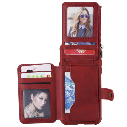 For iPhone X / XS Zipper Shockproof Protective Case with Card Slots & Bracket & Photo Holder & Wallet Function(Red)-garmade.com