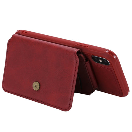 For iPhone X / XS Zipper Shockproof Protective Case with Card Slots & Bracket & Photo Holder & Wallet Function(Red)-garmade.com