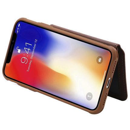 For iPhone X / XS Zipper Shockproof Protective Case with Card Slots & Bracket & Photo Holder & Wallet Function(Coffee)-garmade.com
