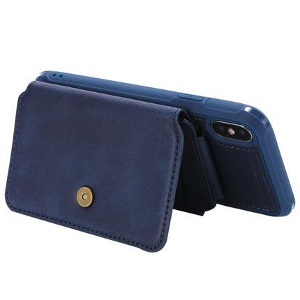 For iPhone X / XS Zipper Shockproof Protective Case with Card Slots & Bracket & Photo Holder & Wallet Function(Blue)-garmade.com