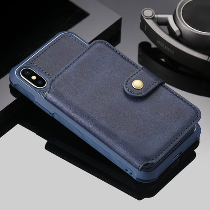For iPhone X / XS Zipper Shockproof Protective Case with Card Slots & Bracket & Photo Holder & Wallet Function(Blue)-garmade.com