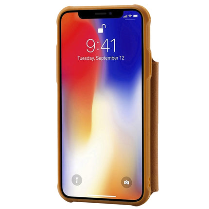 For iPhone X / XS Zipper Shockproof Protective Case with Card Slots & Bracket & Photo Holder & Wallet Function(Brown)-garmade.com