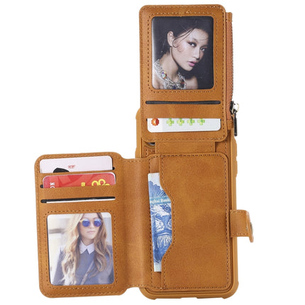 For iPhone X / XS Zipper Shockproof Protective Case with Card Slots & Bracket & Photo Holder & Wallet Function(Brown)-garmade.com