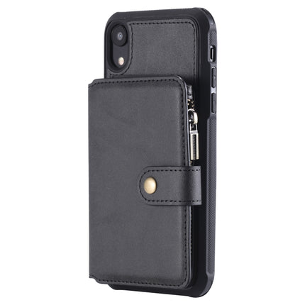 For iPhone XR Zipper Shockproof Protective Case with Card Slots & Bracket & Photo Holder & Wallet Function(Black)-garmade.com